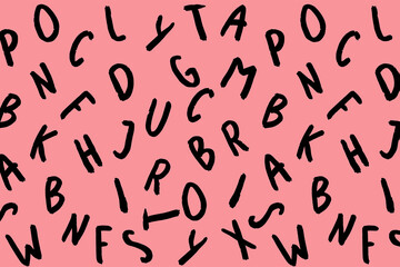 template with the image of keyboard symbols. set of letters. Surface template. pastel purple red background. Horizontal image