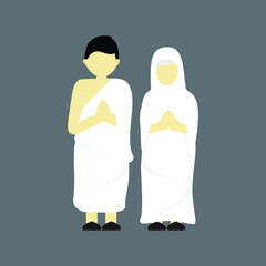 Obraz na płótnie Canvas Muslim Couple Character Wear Ihram Clothes Hajj