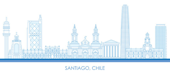 Outline Skyline panorama of city of Santiago, Chile - vector illustration