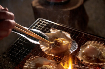 キャンプで焼き帆立