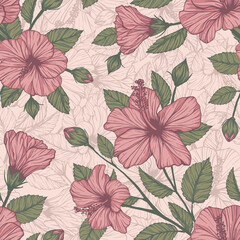 Seamless repeating pattern of hibiscus