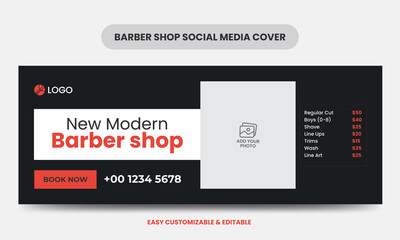 Modern barber shop social media cover photo template. beauty salon web banner template