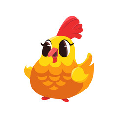 Cute chicken character in cartoon style isolated on white background. Vector illustration.