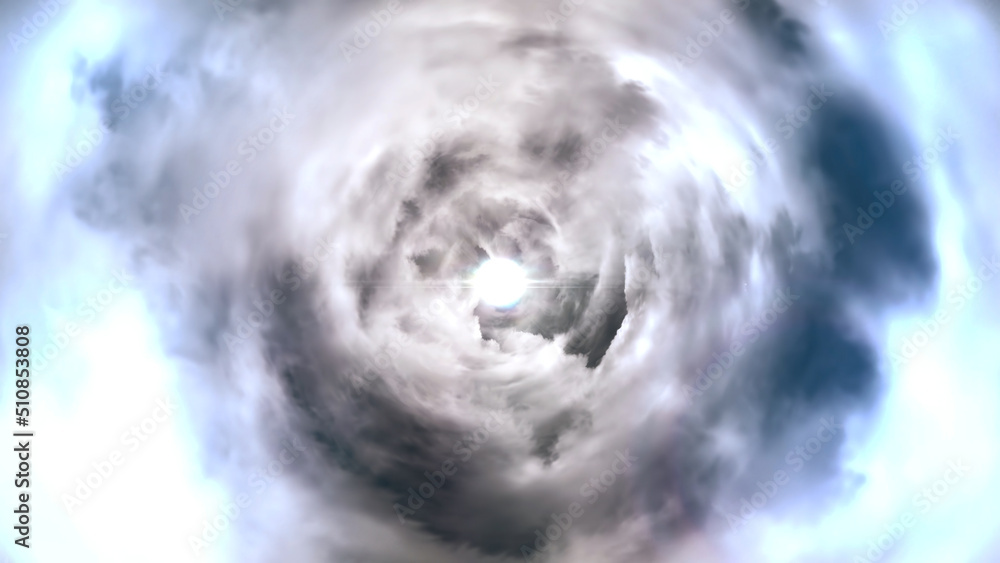 Poster tunnel from clouds background texture fairy-tale design. abstract background of a tunnel of clouds