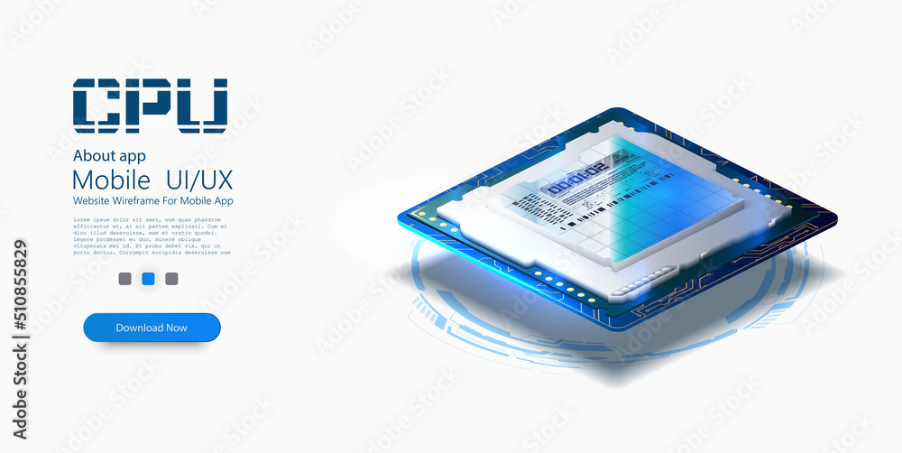 Poster digital chip computer processor and electronic components. semiconductor technology concept. isolate