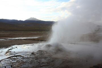 El Tatio hot springs (geisers del tatio), located in Atacama region, in Chile. 