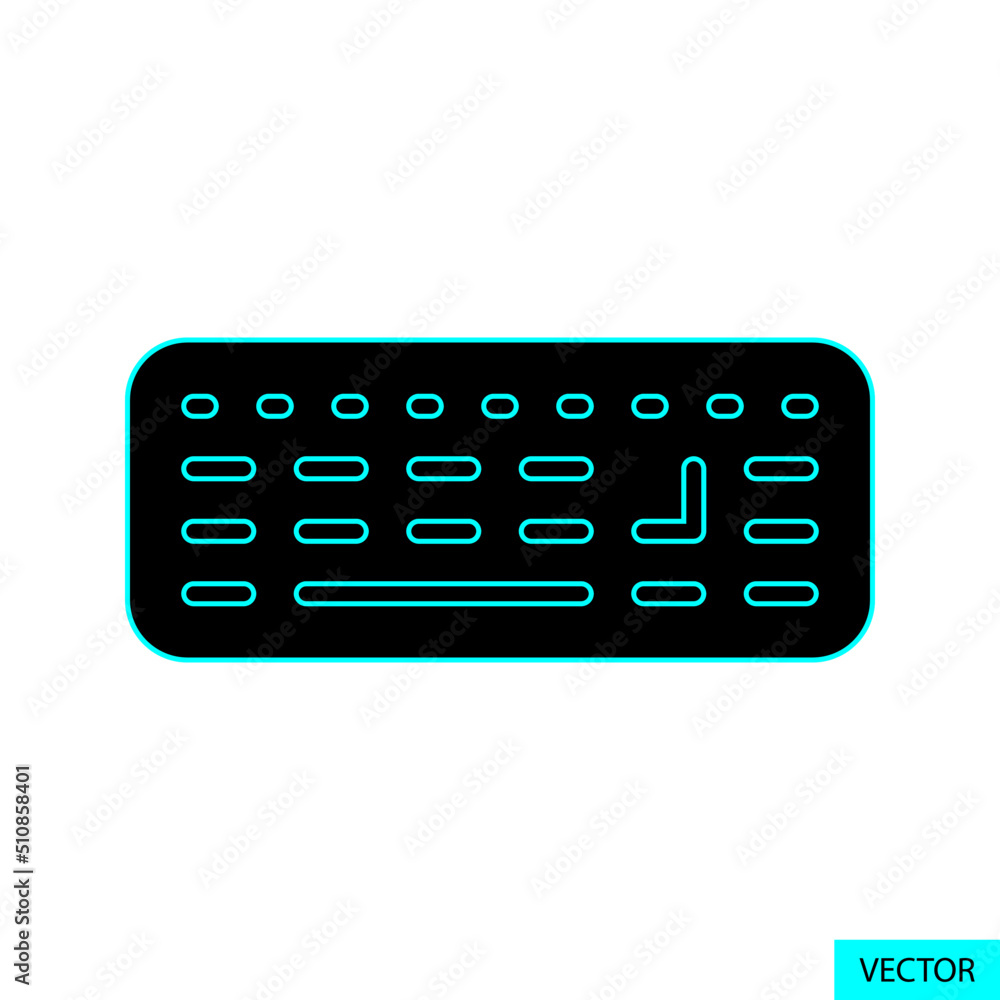 Poster computer backlit keyboard or wireless backlit keyboard vector icon in flat style design for website 