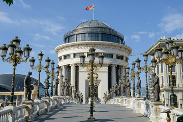Statues on Art bridge at Skopje on Macedonia - obrazy, fototapety, plakaty