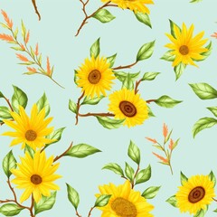Watercolor sunflower seamless pattern
