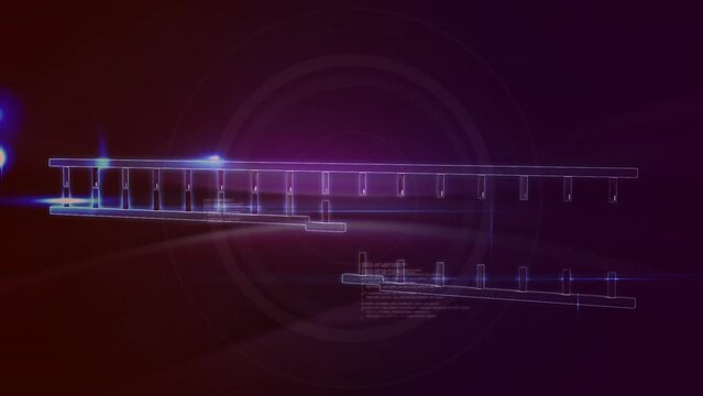Animation of data processing over dna on purple background