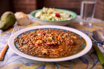 dish of stewed lentils. healthy menu
