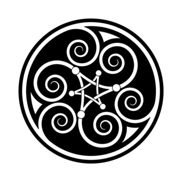 Triple celtic spiral design (variation of the Triskelion, also called Triskele) in black on white background &ndash; N&deg; 4