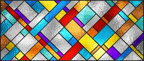 Stained glass window. Abstract colorful stained-glass background. Art Deco geometric decor for interior. Modern pattern. Luxury modern interior. Transparency. Multicolor template for design interior. - obrazy, fototapety, plakaty