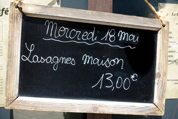 Menu sign n French at French restaurant