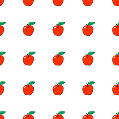 Vector seamless pattern with contour red apples. Bright fruit background and texture, isolated. For children, school design, harvest, gardening and Thanksgiving theme.