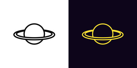 Outline Saturn planet icon, with editable stroke. Planet silhouette with ring, Saturn pictogram. Cosmos technologies