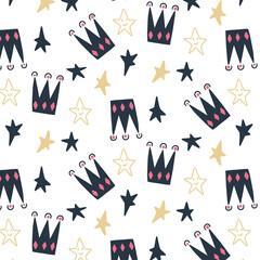 Fototapeta na wymiar Seamless abstract pattern with crowns. Creative childish pattern. Great for fabric, textile Vector Illustration