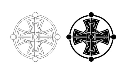 Complex Celtic cross ornament n° 5 (Endless knot design) in black on white background