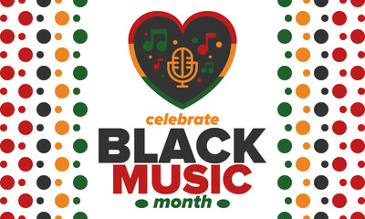 Fototapeta na wymiar Black Music Month in June. African-American Music Appreciation Month. Celebrated annual in United States. Music concept. Poster, card, banner and background. Vector illustration