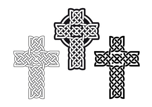 Complex Celtic cross ornament n° 1 (Endless knot design) in black on white background
