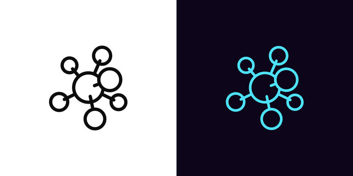 Outline molecule icon, with editable stroke. Molecular structure sign, chemical compound pictogram. Medical and biology research