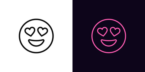 Obraz premium Outline love emoji icon, with editable stroke. Passionate emoticon with heart eyes, enamored face pictogram. Love feeling