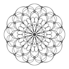 Vector flower mandala coloring book page for adults. Ornamental round floral lace outline black contour on white. Flower, nature elements, geometric symmetry, ethnic style, lace pattern template.