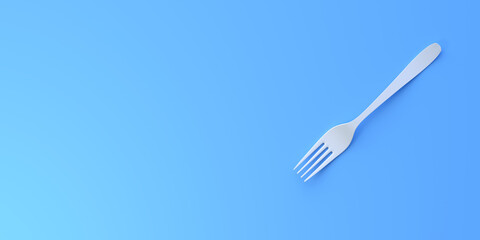 Fork on blue background. Top view. Home kitchen tools and accessories for cooking. 3d rendering 3d illustration
