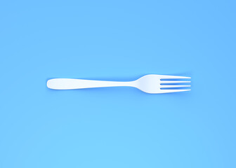 Fork on blue background. Top view. Home kitchen tools and accessories for cooking. 3d rendering 3d illustration