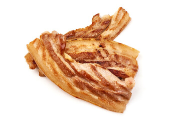 Grilled pork bacon, isolated on white background.