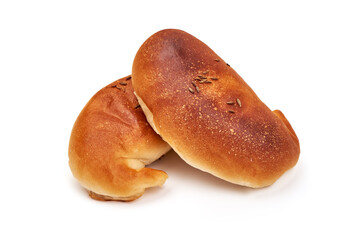Freshly baked buns, isolated on white background.
