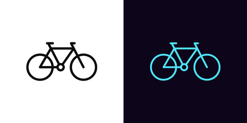 Fototapeta na wymiar Outline bike icon with editable stroke. Linear bicycle silhouette, road cycle pictogram. Bike rent, bicycle rides
