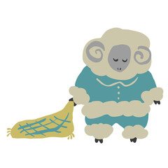 寝ようとするパジャマを着た羊のイラスト素材