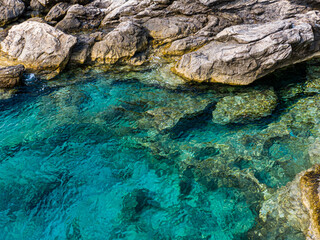 aerial view of transparent sea surface, Amorgos, greece