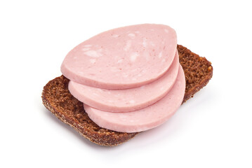 Fototapeta na wymiar Boiled Bologna Sausage sandwich, isolated on white background.