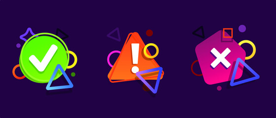 Set of illustrations Success, Failure and Warning or Danger