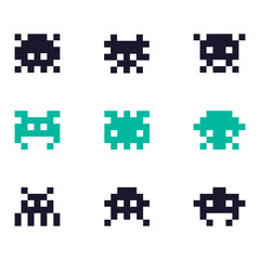 Set of pixel crab aliens. Space aliens. Pixel art