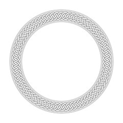 Circular, Celtic frame ornament with endless knot designs in black and white line drawing