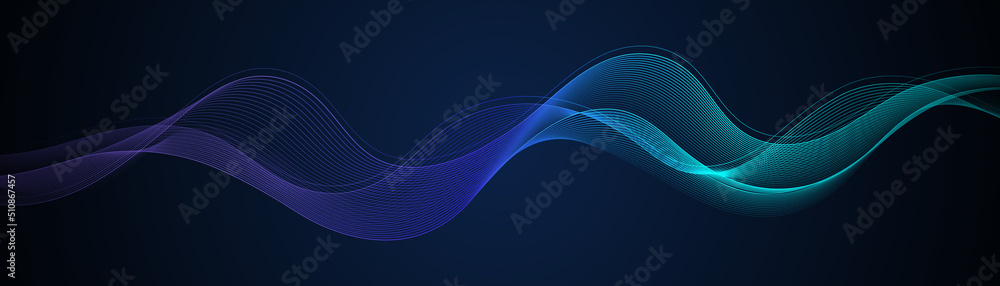 Poster abstract dark background with flowing wave lines. glowing wavy lines. shiny colorful moving lines de