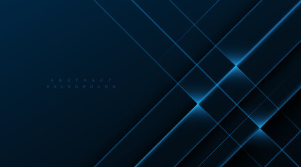 Abstract diagonal glowing lines on dark blue background. Modern banner template design. Overlap blue neon diagonal lines. Technology futuristic concept. Vector illustration