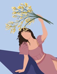 girl illustration, summer, girl with flowers, girl in dress