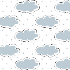 Seamless pattern with clouds and stars on blue. Creative vector childish background for fabric, textile