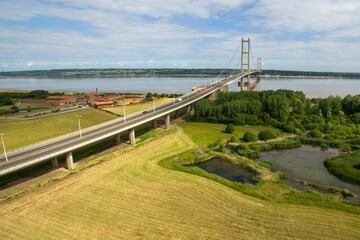aerial view of Humber Bridge from Barton upon Humber. Lincolnshire