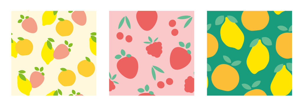 collection of seamless patterns with summer fruits, great for wrapping, textile, wallpaper, greeting card- vector illustration