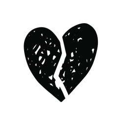 Vector heart sketch doodle illustration set with broken heart shape. Black and white monochrome collection Pain outline art drawing.