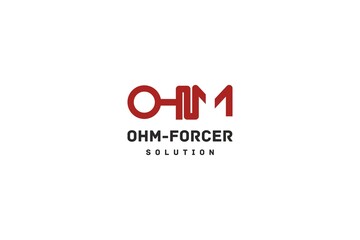 OHM monogram with forcer illustration logo design solution for auto service, auto mechanic