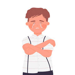 Little upset boy crying alone. Loneliness and depression, anxiety problems vector illustration