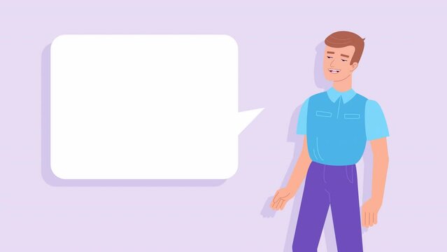 lip syncing Facial Animation for narration. male character speaking, speech bubble, copy space for text. animated footage 2d flat style. talking mouth, lips expressions, articulation. 