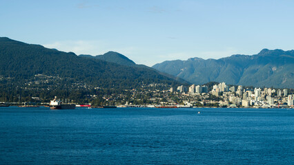 Blue sea and Cityscape of North vancouver Canada Harbour and bay 