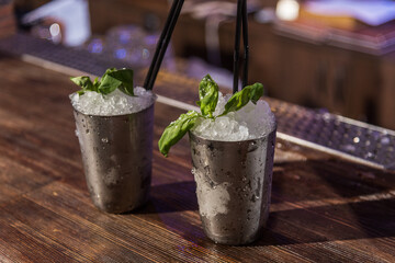 Alcoholic cocktail with fresh mint